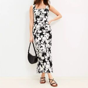LOFT Black and White Floral Square-Neck Skirt Set